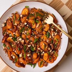 Ginger Soy Baked Carrots With Almonds
