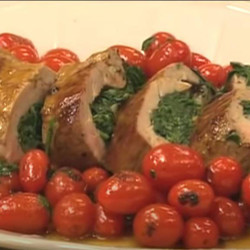 Jacques Pepin Stuffed Pork Tenderloin On Grape Tomatoes