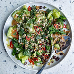 Smacked Cucumber Salad w/ Black Beans, Broccoli And Satay Dressing