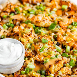 Easy Sheet Pan Buffalo Cauliflower Nachos