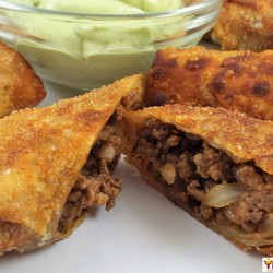 Taco Egg Rolls With Avocado Cream