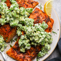Baked Salmon With Avocado &amp; Feta