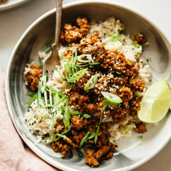 Sticky Ginger Tempeh With Coconut Rice