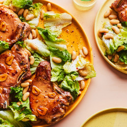 Hot Honey Pork Chops With Escarole And White Beans