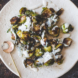 Roasted Brussels Sprouts With Lemon Tahini Sauce