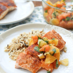 White Fish: Poached or Blackened with Citrus Salsa &amp; Rice