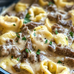 Slow Cooker Cheesesteak Tortellini In Creamy Provolone Sauce