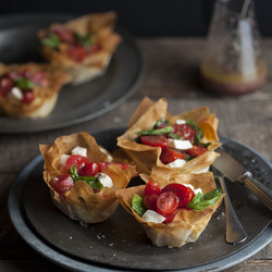 Caprese Salad in Phyllo Baskets w/ Vinaigrette Dressing