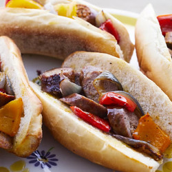 Sheet Pan Sausage And Pepper Hoagies