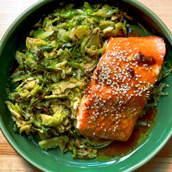 Soy Glazed Salmon With Date Ginger Brussels Sprouts