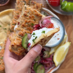 Sheet Pan Chicken Kebab With Onion, Tomato, Pomegranate Salad And Garlic Yogurt Sauce