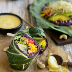 Purple Sweet Potato Collard Wraps With Cashew Honey Mustard