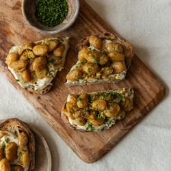 Crispy Lemon Butter Beans On Charred Sourdough With Whipped Tahini