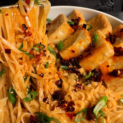 Crispy Tofu With Chili Sesame Noodles