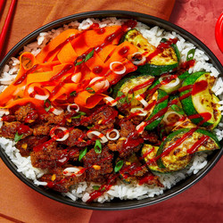 Pork And Veggie Bibimbap With Zucchini, Carrots &amp; Jasmine Rice