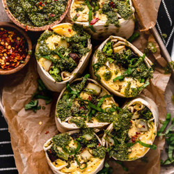 Roasted Broccoli &amp; Potato Breakfast Burritos With Pesto &amp; Cheese