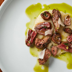 Charcoal-grilled Game Offal And Turnip Purée With A Parsley, Garlic And Lemon Dressing