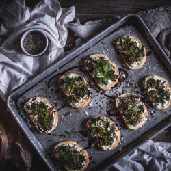 Sautéed Kale &amp; Goat Cheese Crostini With A Balsamic Reduction