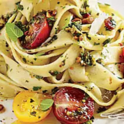 Fettuccine With Pistachio-mint Pesto And Tomatoes