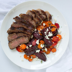 Striploin Steak With Roasted Carrot, Beet &amp; Feta Salad