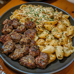 Garlic Butter Steak Bites and Creamy Parmesan Shells