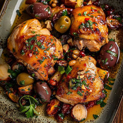 Savory Paprika Chicken With Tangy Olive Walnut Vinaigrette