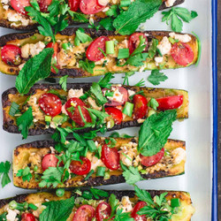 Stuffed Zucchini Boats With Tomato And Feta