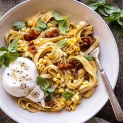Garlic Herb Corn Carbonara With Burrata