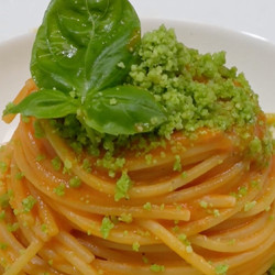 Spaghetti With Tomato Sauce And Basil Parmigiano