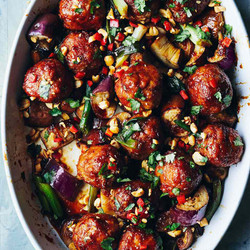 Tamari-ginger Meatball &amp; Eggplant Casserole