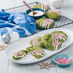 Matcha White Choc Cookies With Candy Cane
