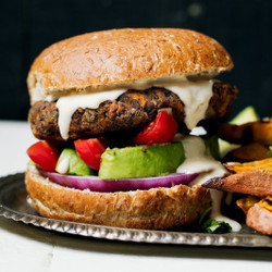 Vegan Black Bean Burgers With Tahini Garlic Cream