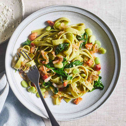 Spinach, Lima Bean &amp; Crispy Pancetta Pasta