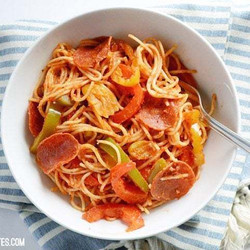 Three Pepper Pasta With Crispy Pepperoni