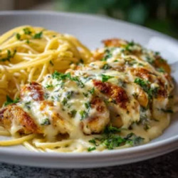 Garlic Herb Mozzarella Chicken With Creamy Spaghetti Cheddar Cream