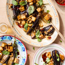 Stir-fried Aubergines With Tofu, Cashew Nuts And Thai Basil