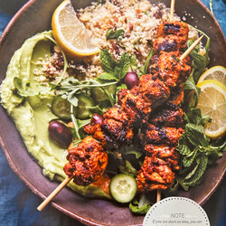 Moroccan Lemon Chicken Kebabs with Couscous Pilaf