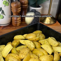 Lemon Potatoes, Chicken Souvlaki, And Tzatziki