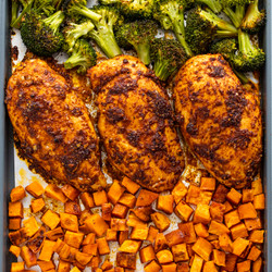One-pan Roasted Chicken, Broccoli &amp; Sweet Potatoes + Meal Prep