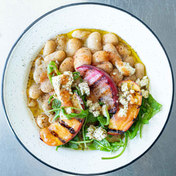 Rosemary Butter Beans With Grilled Peaches, Tofu Feta &amp; Rocket