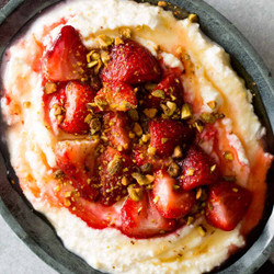 Roasted Strawberries Over Honey Whipped Ricotta