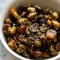 The *crispiest* Maple Miso Glazed Roasted Brussels Sprouts - So Easy!