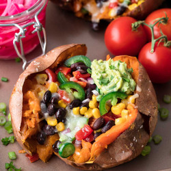 Cheesy Black Bean Stuffed Sweet Potatoes