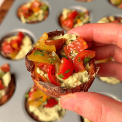 Crispy Smashed Potato Cups With Roasted Garlic Pesto Cream Cheese