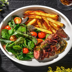 Fine Beef Hip Steak With Cowboy Butter Sauce With Baked Potatoes And Salad