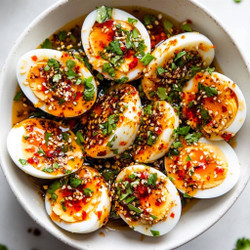 Spicy Chili Garlic Deviled Eggs