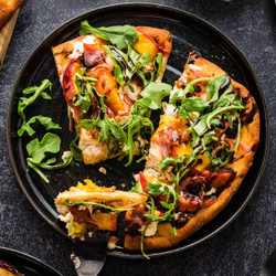 Peach Flatbread With Goat Cheese &amp; Prosciutto