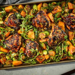 Sheet Pan Maple-miso Chicken With Brussels Sprouts And Butternut Squash