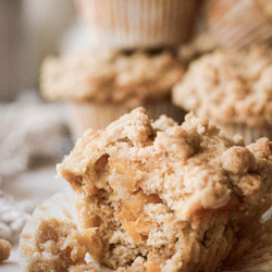 High Altitude Peach Rhubarb Crumble Muffins