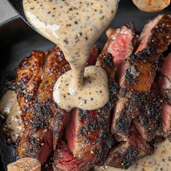 Beef: Peppercorn Crusted Steak With Creamy Peppercorn Sauce